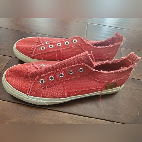 Corkys Shoes - Corkeys Red Canvas Sneakers with Frayed Edges Size 9